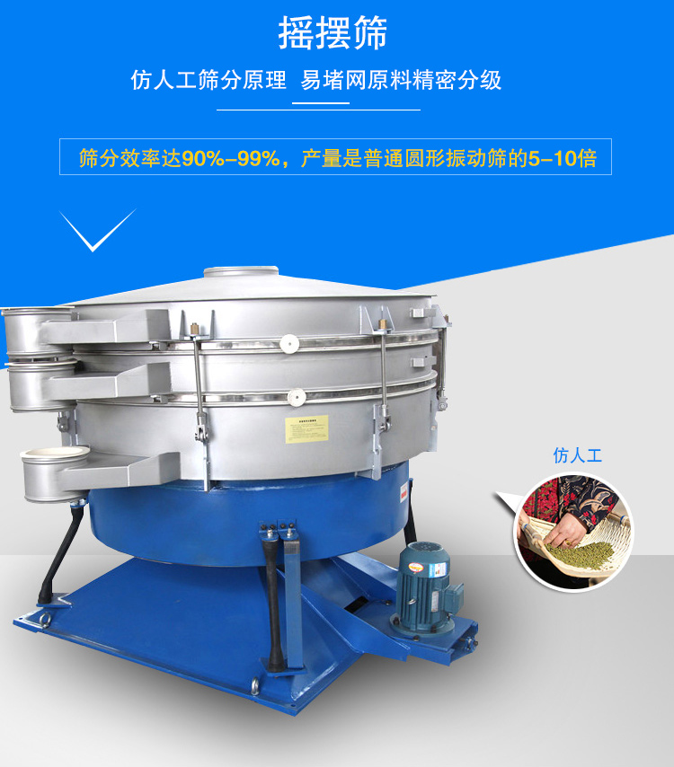 搖擺篩適合精細和超細范圍的粉末和微粒狀物料，產(chǎn)量大、精度高